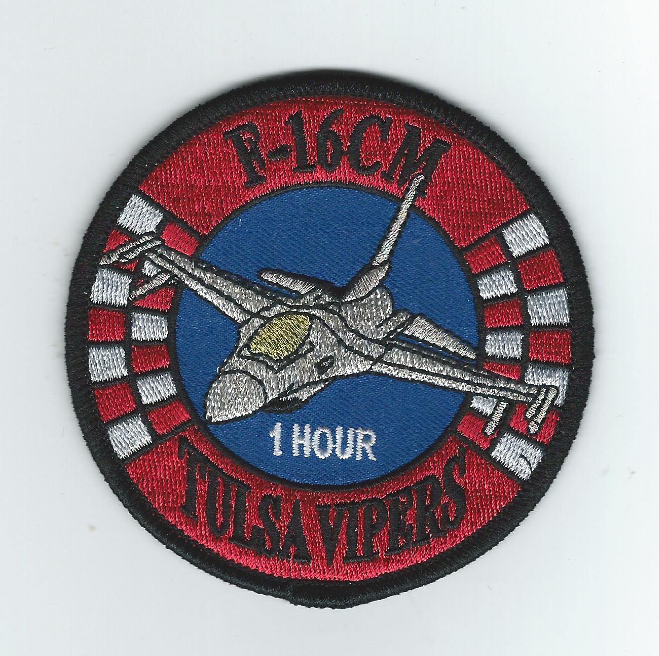 125th FIGHTER SQUADRON "TULSA VIPERS" "1 HOURS" F-16CM !! NEW!! patch