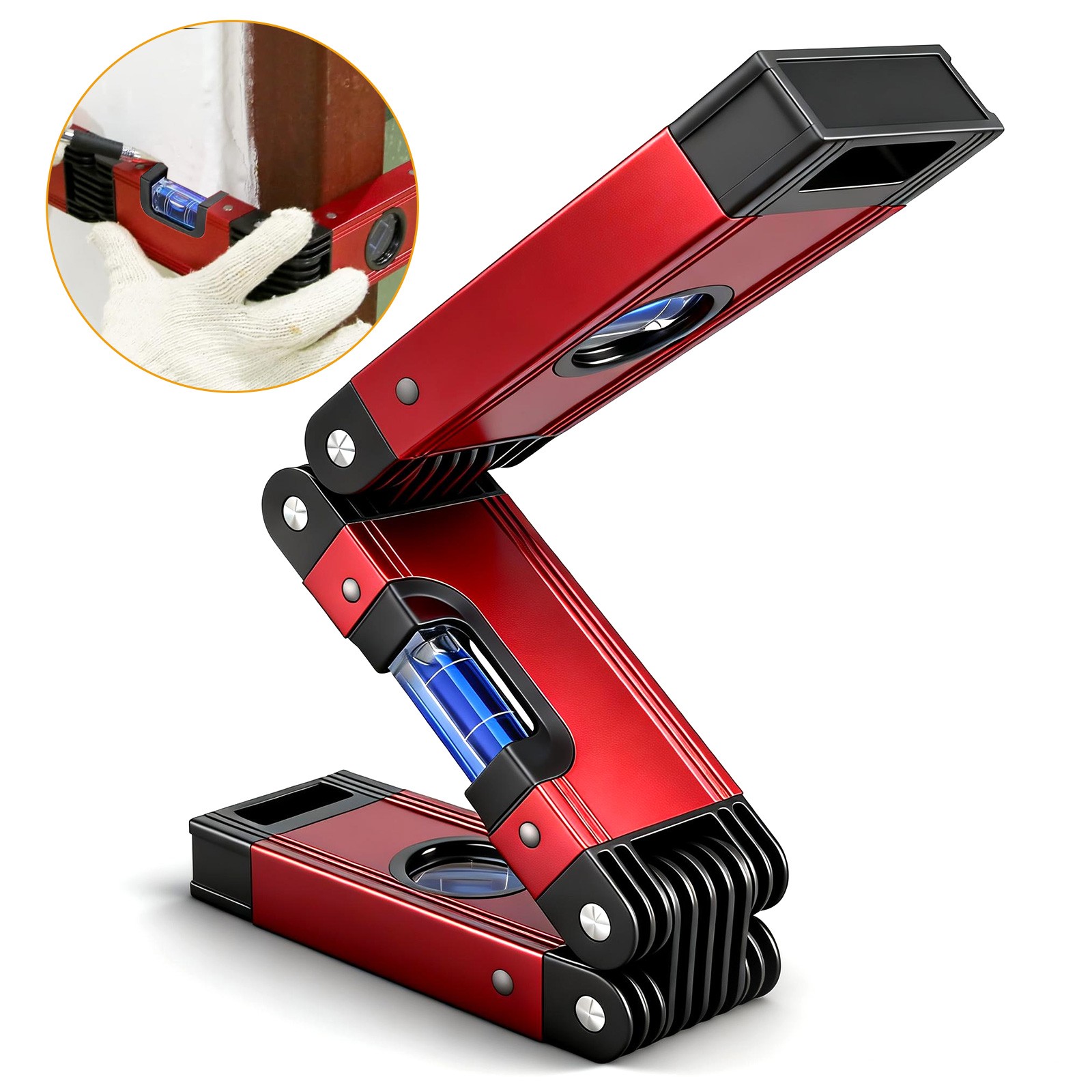 16.9" Folding Level Magnetic Multi Angle Measuring Tool for Corners Pipes Stairs