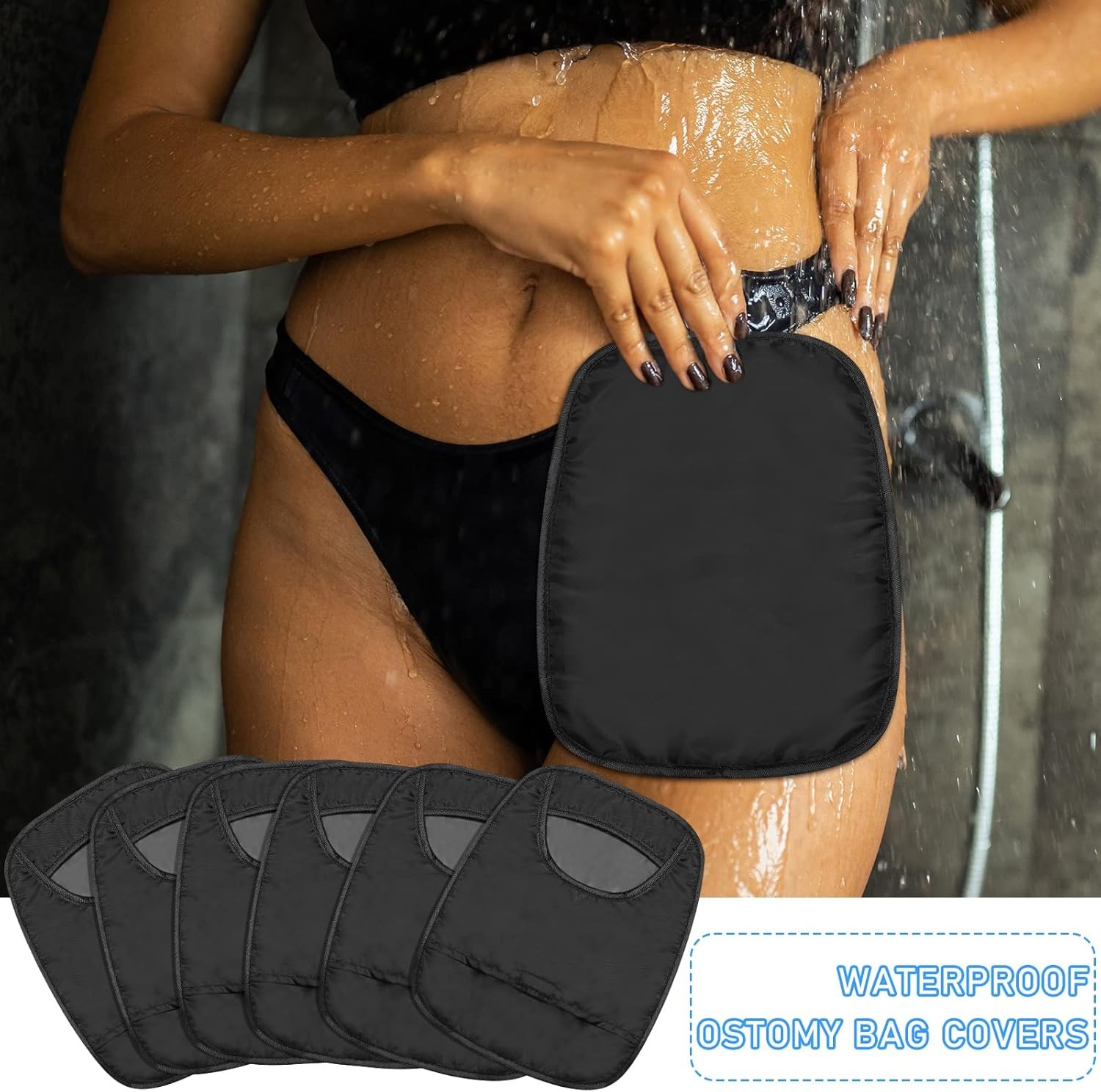 6 Pcs Ostomy Bag Covers Waterproof Shower Cover Stretchy Blac