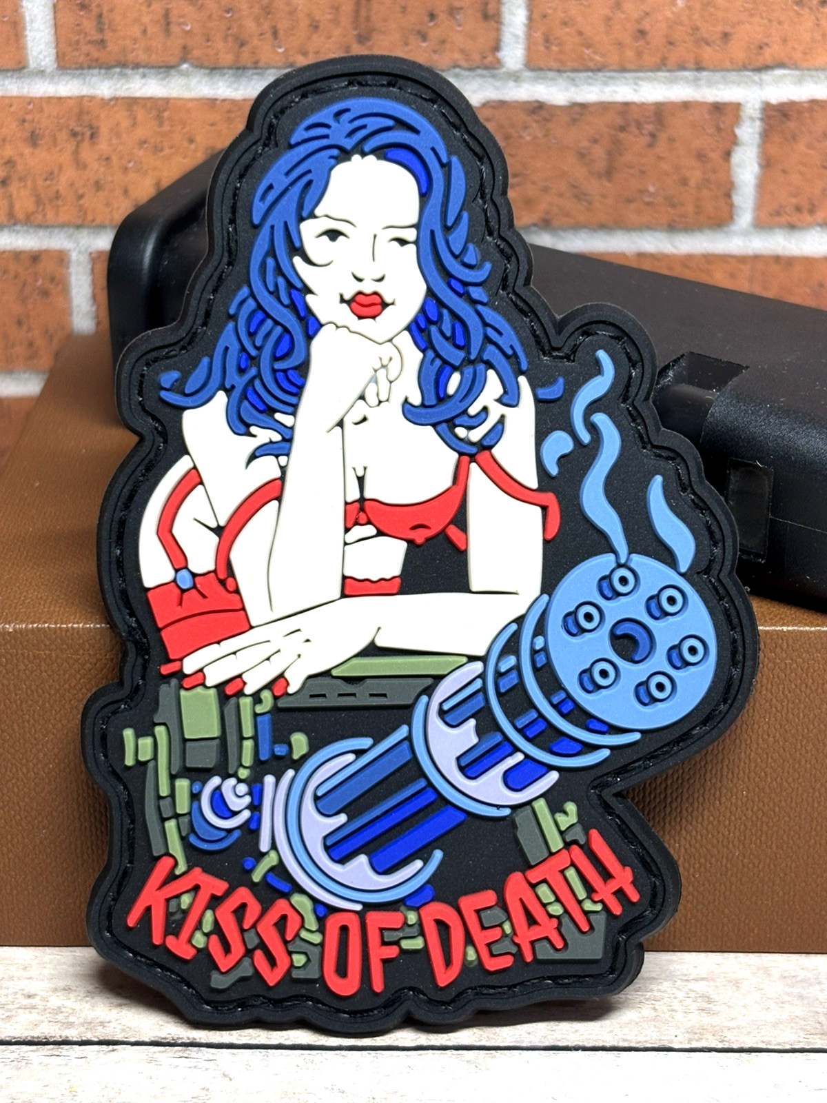 Gatling Gun Tactical PVC Patch - Kiss of Death Girl Patch - Morale Sexy Girl