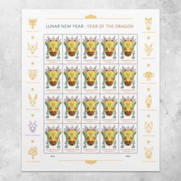 Lunar New Year: 2024 Year of The Dragon, Sheet of 20 Postage Stamps, 2...