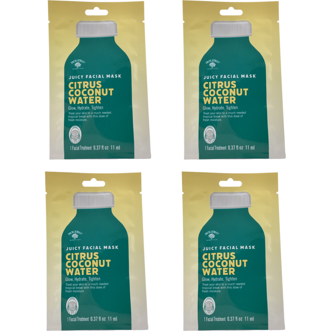 4 Pack Rolero Juicy Facial Mask Citrus Coconut Water Glow Hydrate 0.37 oz/11 mL