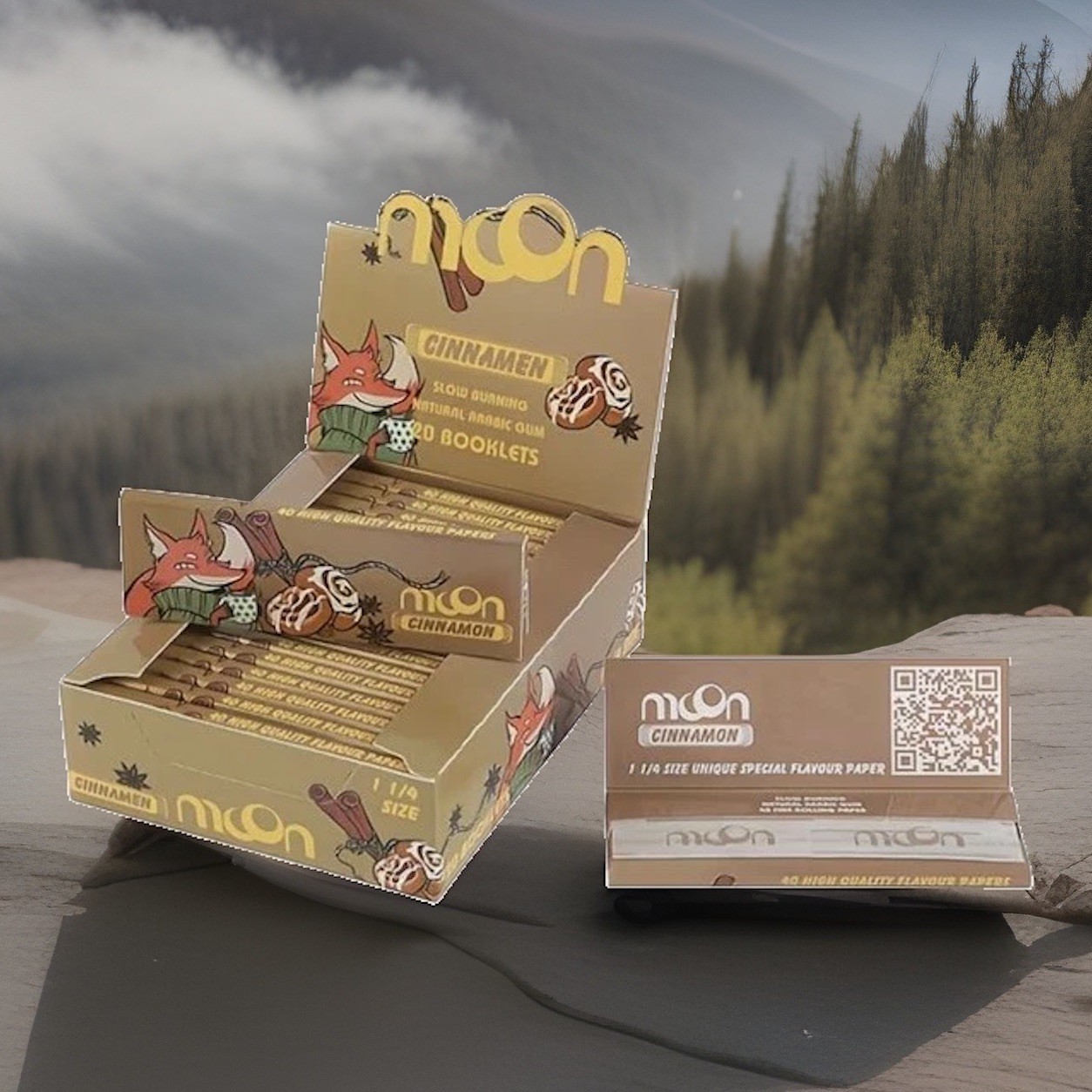 MOON Full Box Rolling Papers 1 1/4 800 Leaves Cinnamon Flavored 20 PK