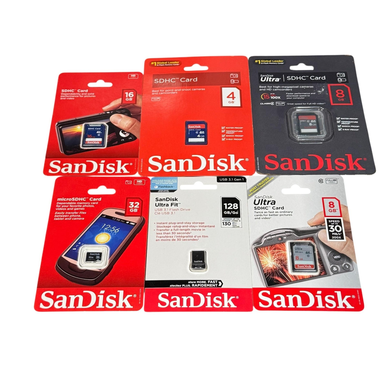SanDisk SDHC MicroSDHC Cards Ultra USB Flash Lot 6x 128GB 32GB 16GB 8GB 4GB New