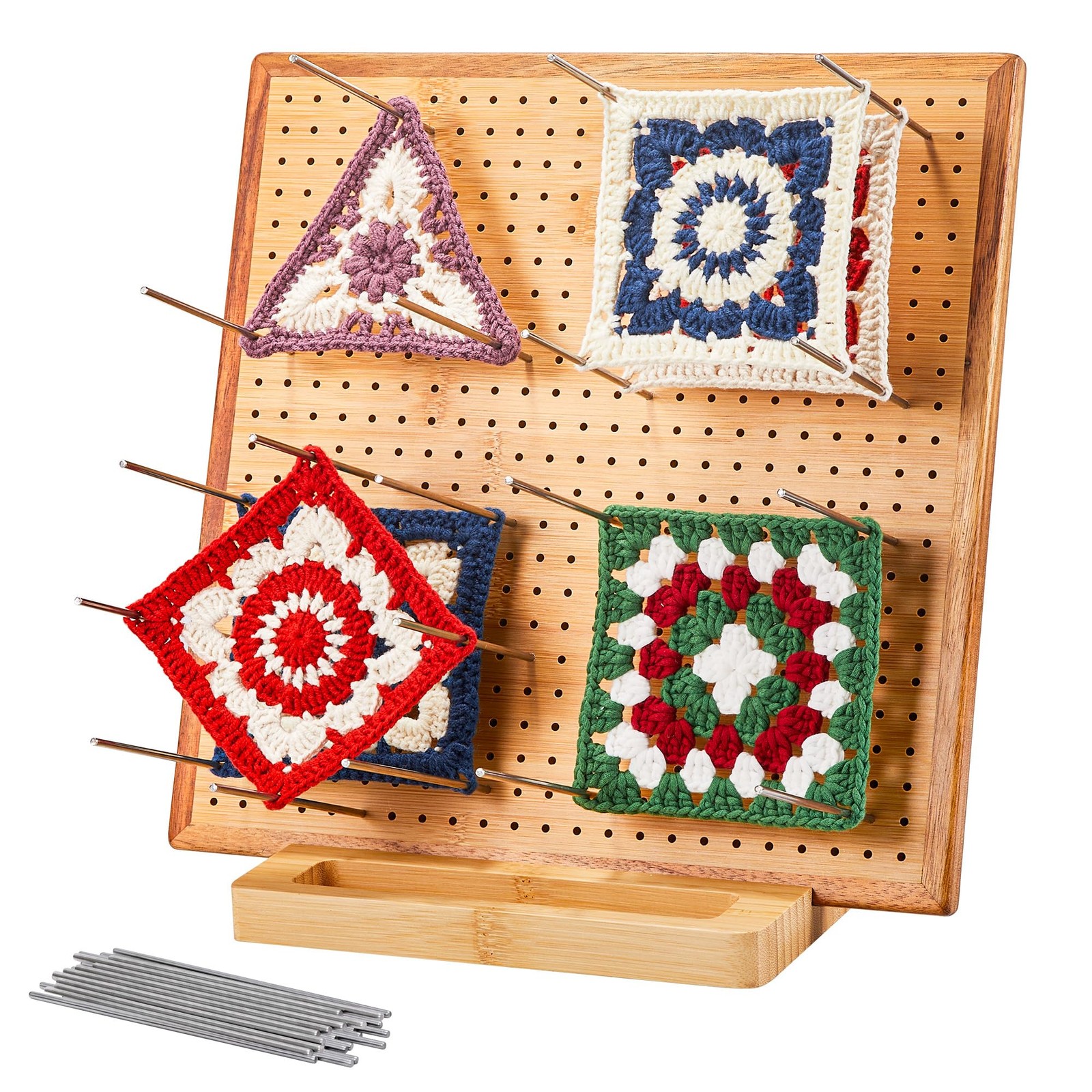 11.8" Crochet Blocking Board with 20 Pegs Pins, Granny Square 11.8", Bamboo