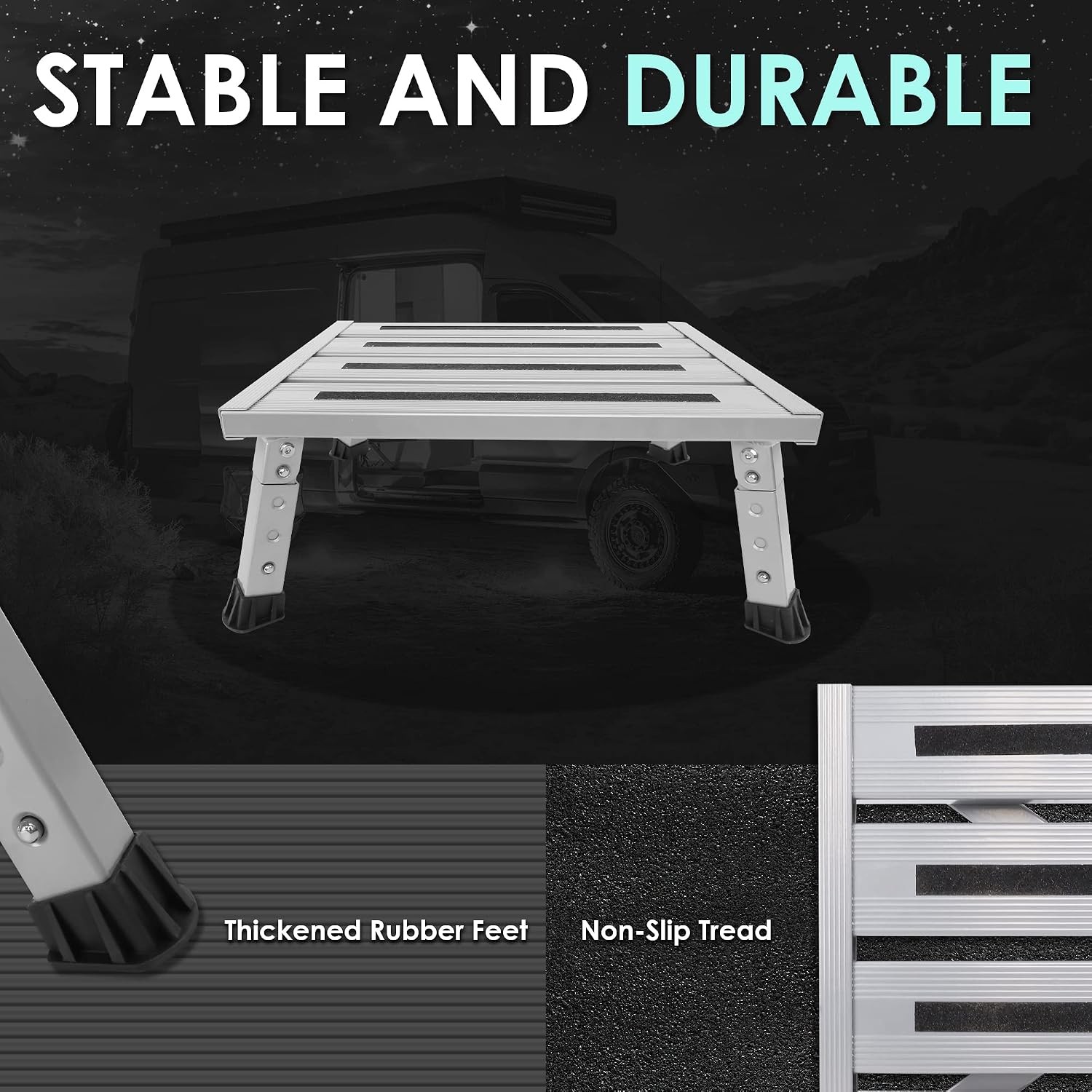 Adjustable Height Aluminum RV Step Stable Foldable Platform Step Stool Supports
