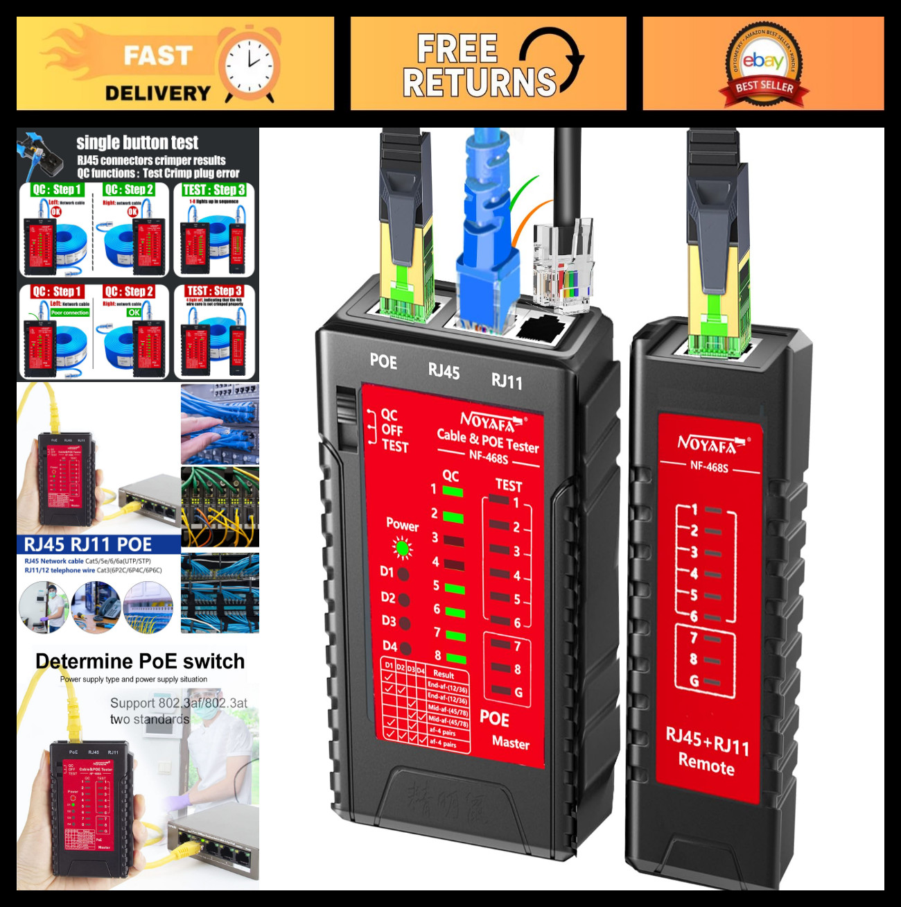 Network Cable Tester for RJ45 RJ11 Cat5 Cat6 Ethernet LAN Continuity Test Tool