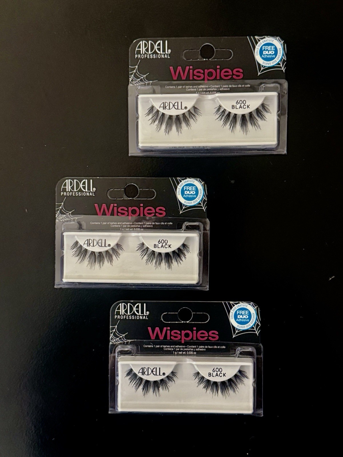 Lot 3 Pair Ardell Wispies False Eyelashes 600 Black Halloween NIB