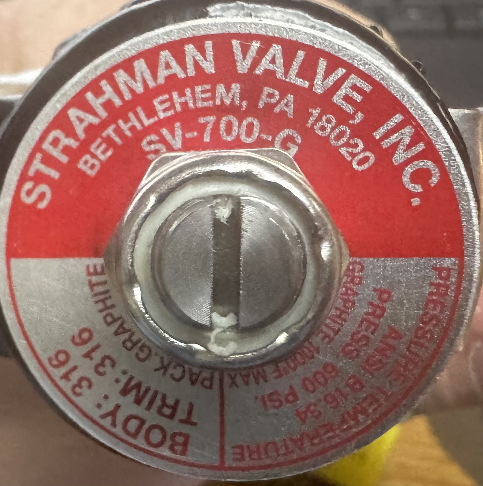 STRAHMAN SAMPLING VALVE SV-700-G, 316 STAINLESS STEEL BODY / TRIM, 800 PSI