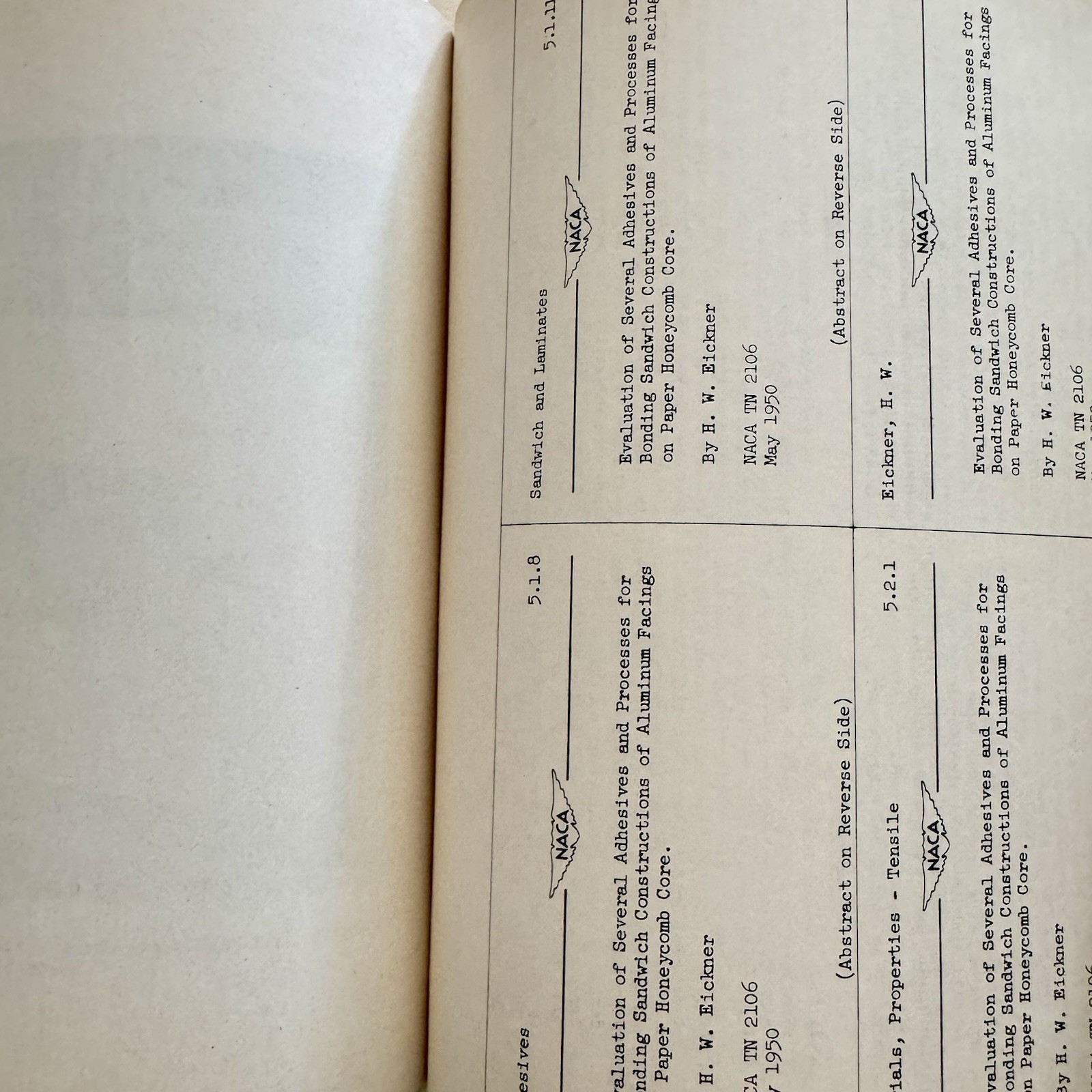 NACA Technical Note 2106 May 1950 By H. W. Eickner Sandwich Constructions (NASA)