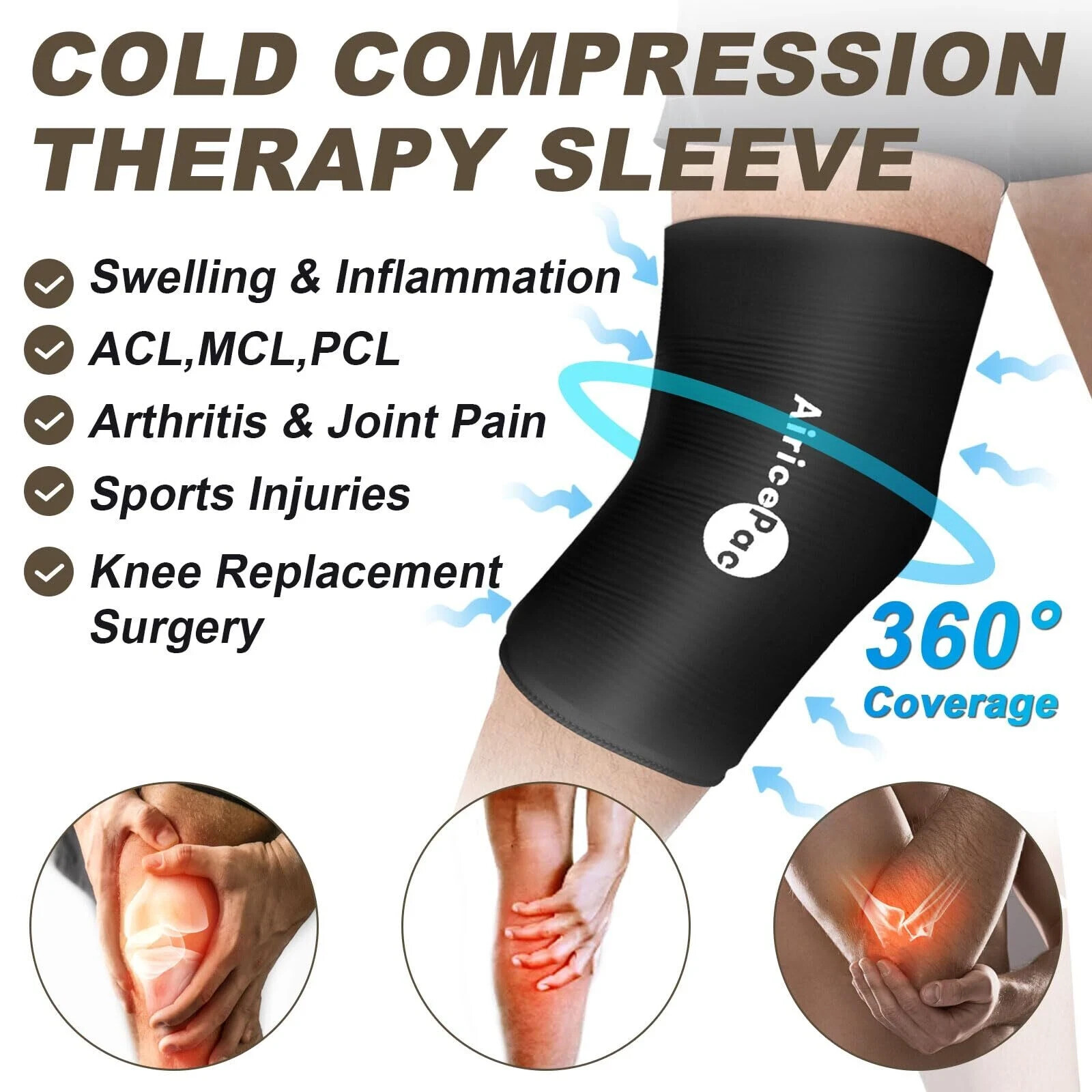 Knee Ice Pack Wrap Compression Sleeve for Injuries, Reusable Gel Cold Packs