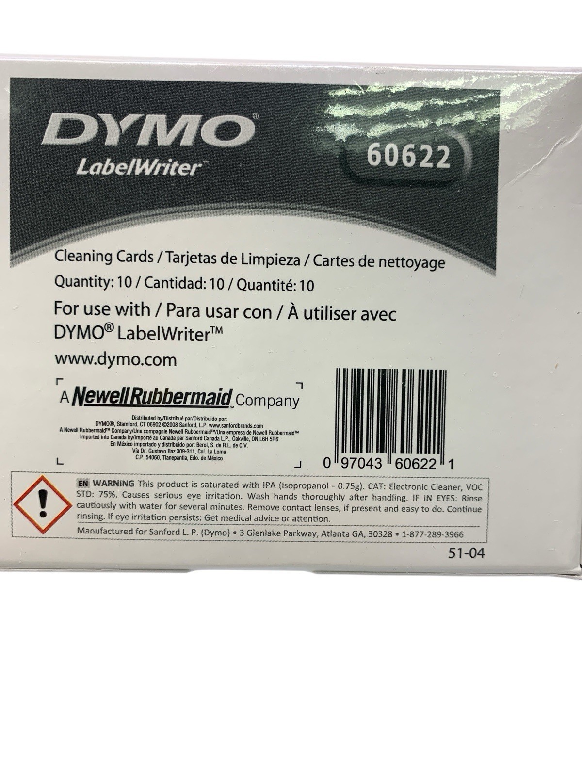 DYMO LabelWriter Cleaning Cards 60622, New/Sealed, 10 Per Box