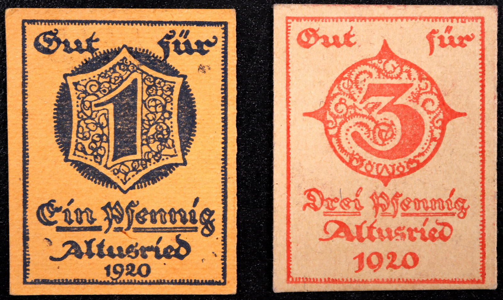 ALTUSRIED 1920 Complete Set 1 + 3 Pfennig Small Cardboard German Notgeld
