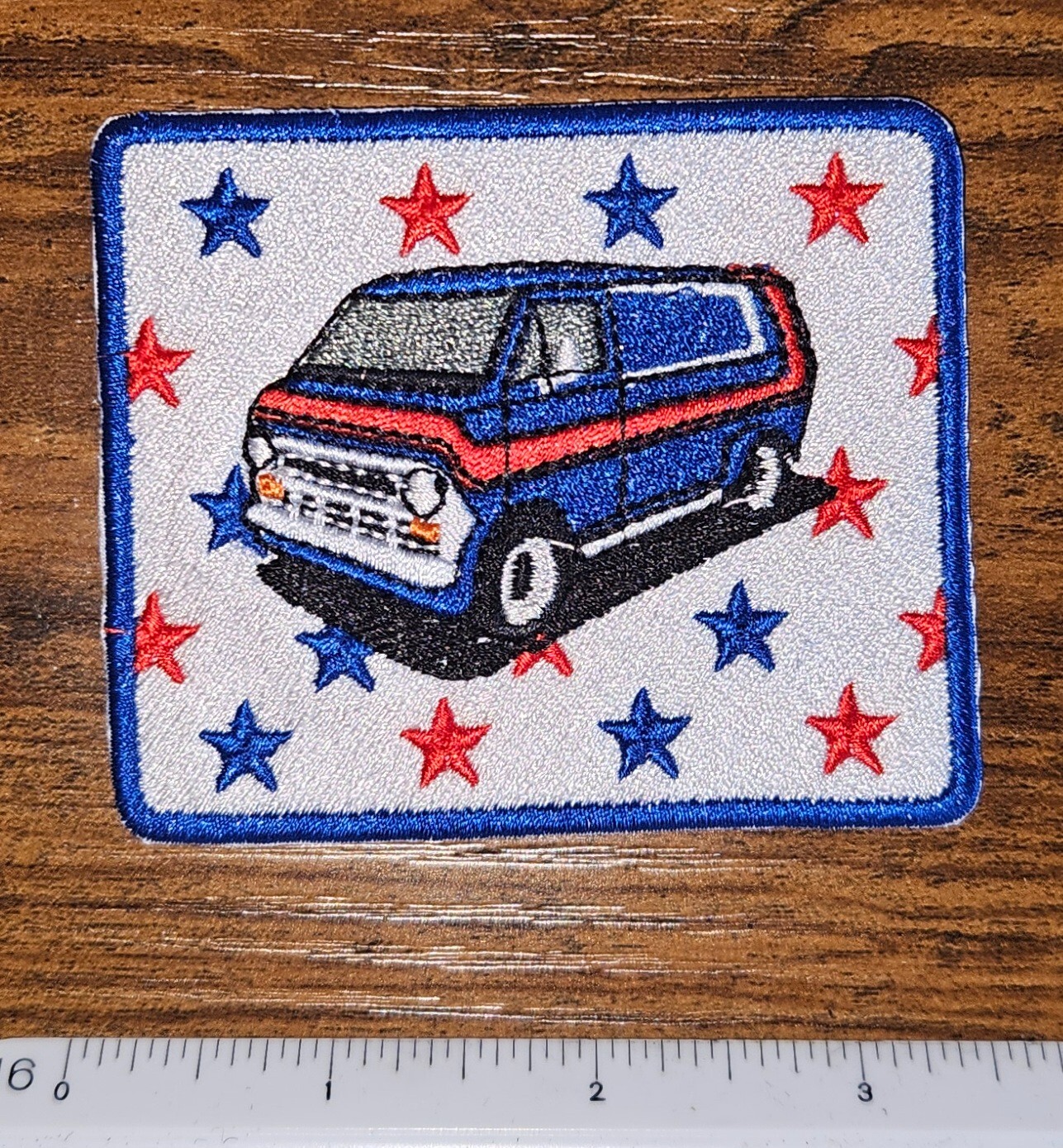 Red White & Blue USA Chevrolet Van Chevy Travel Souvenir Iron On Hat Patch