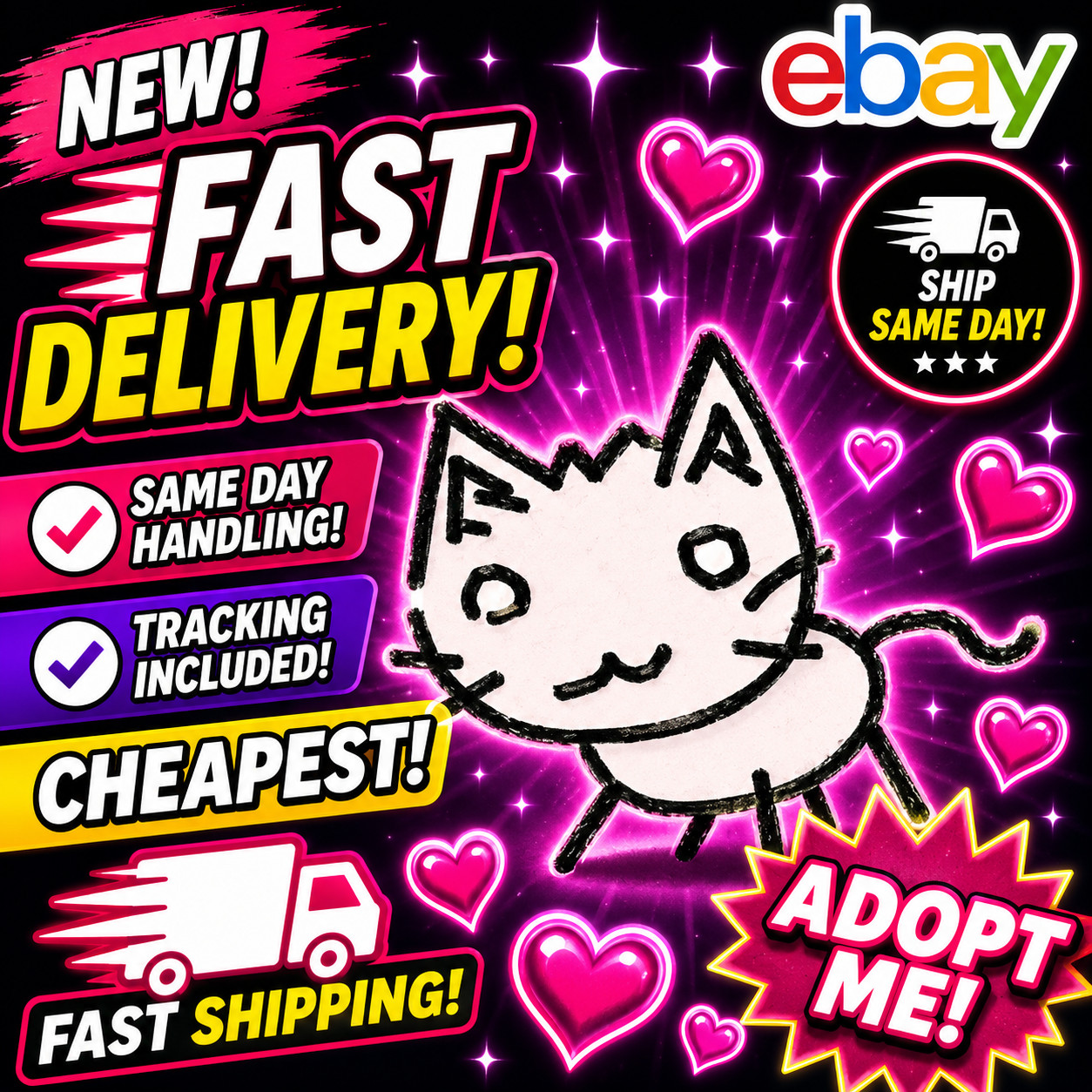 2D Kitty / All Variations! FR, NFR, MFR, Neon, Mega - Adopt From Me