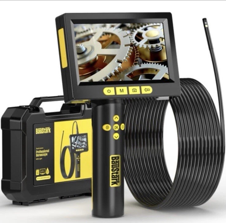 BauStark Professional Borescope 1080p Dual Camera 5" LCD Waterproof Semi-Rigid