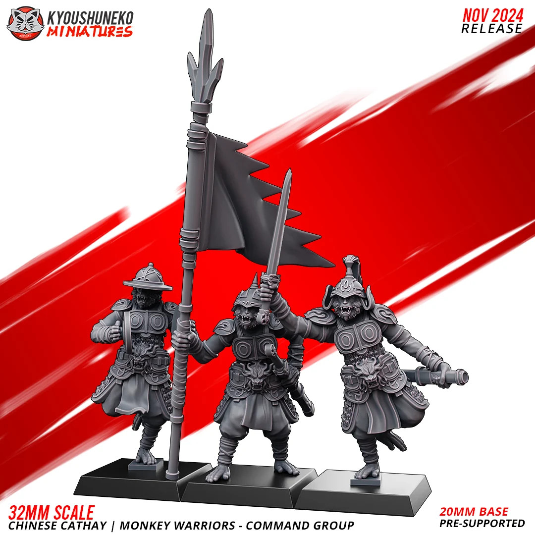 Monkey Warriors Command Group - 28-32mm Chinese - Resin Tabletop Miniature