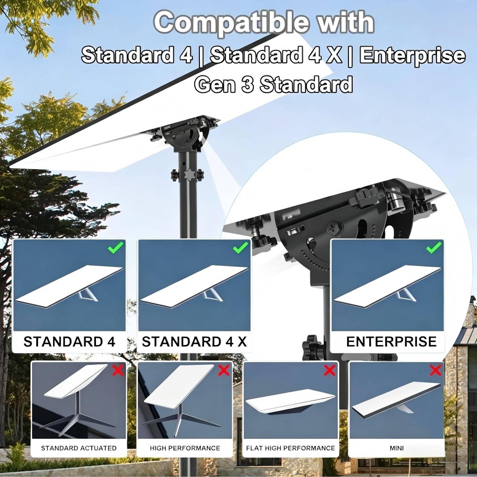 Star-Link Standard Gen3/4/4X Pipe Adapter Mount, Adjustable Tilt Angle