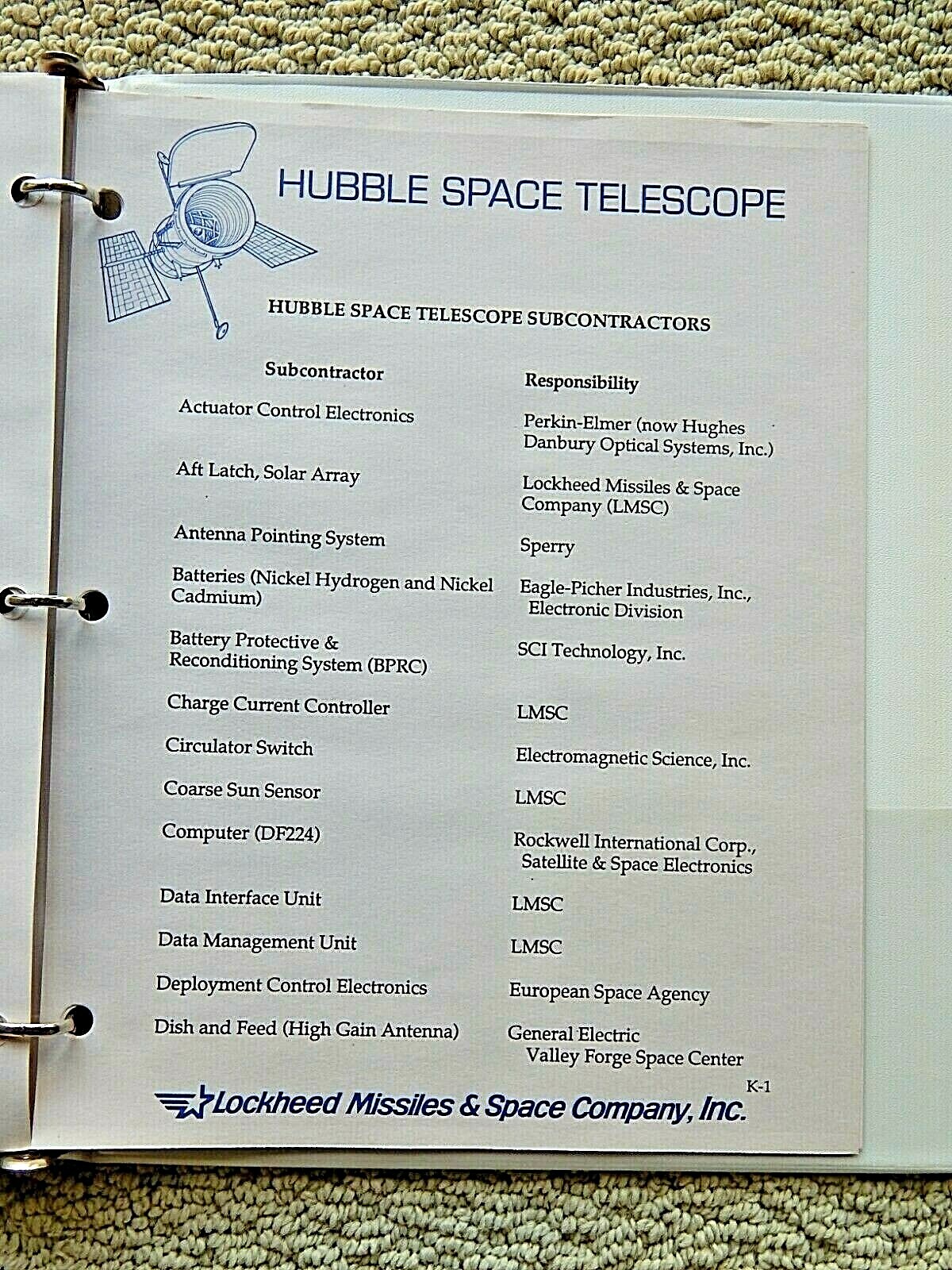 HUBBLE Space Telescope (Media Reference Guide) & Lockheed Missiles & Space Co.~
