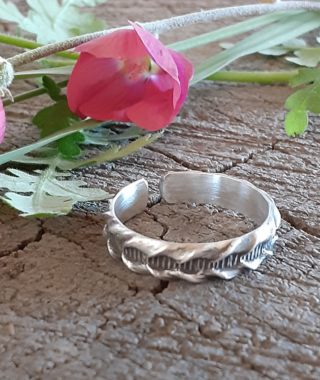 sterling silver thumb ring adjustable with braided pattern - handmade