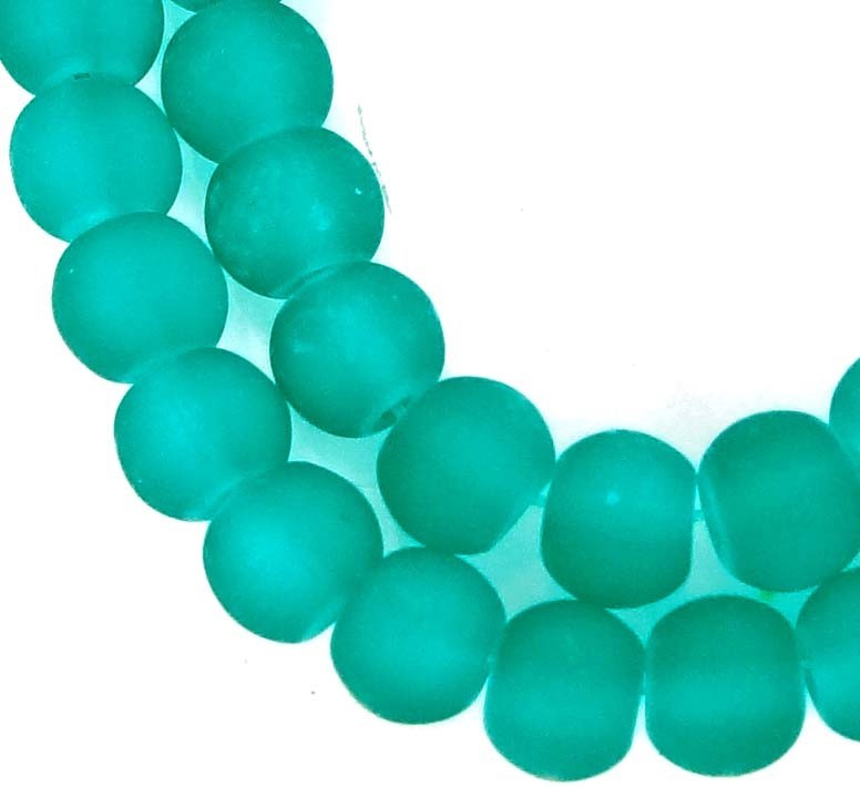 50 Czech Frosted Sea Glass Round / Rocaille Beads Matte - Sea Green 6mm
