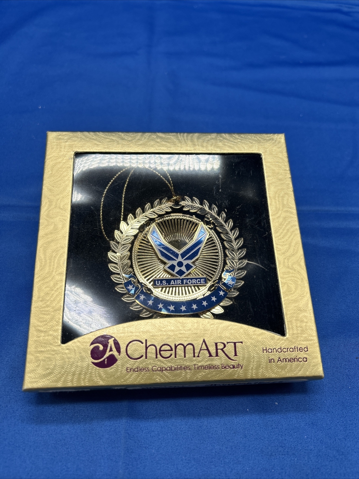 ChemArt United States Air Force Logo Christmas Ornament 2014 Preowned In Box