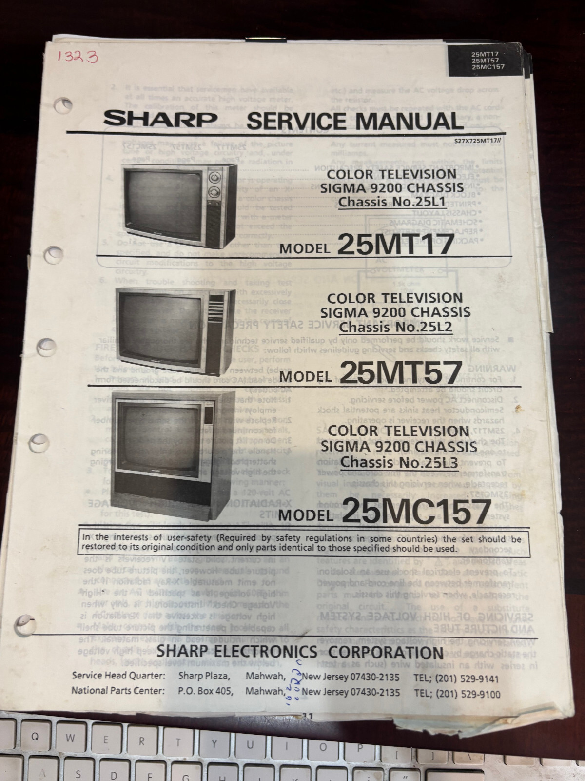 ORIG. SHARP 25MT17 25MT57 25MC157 TV Repair & Service Manual *ORIGINAL*