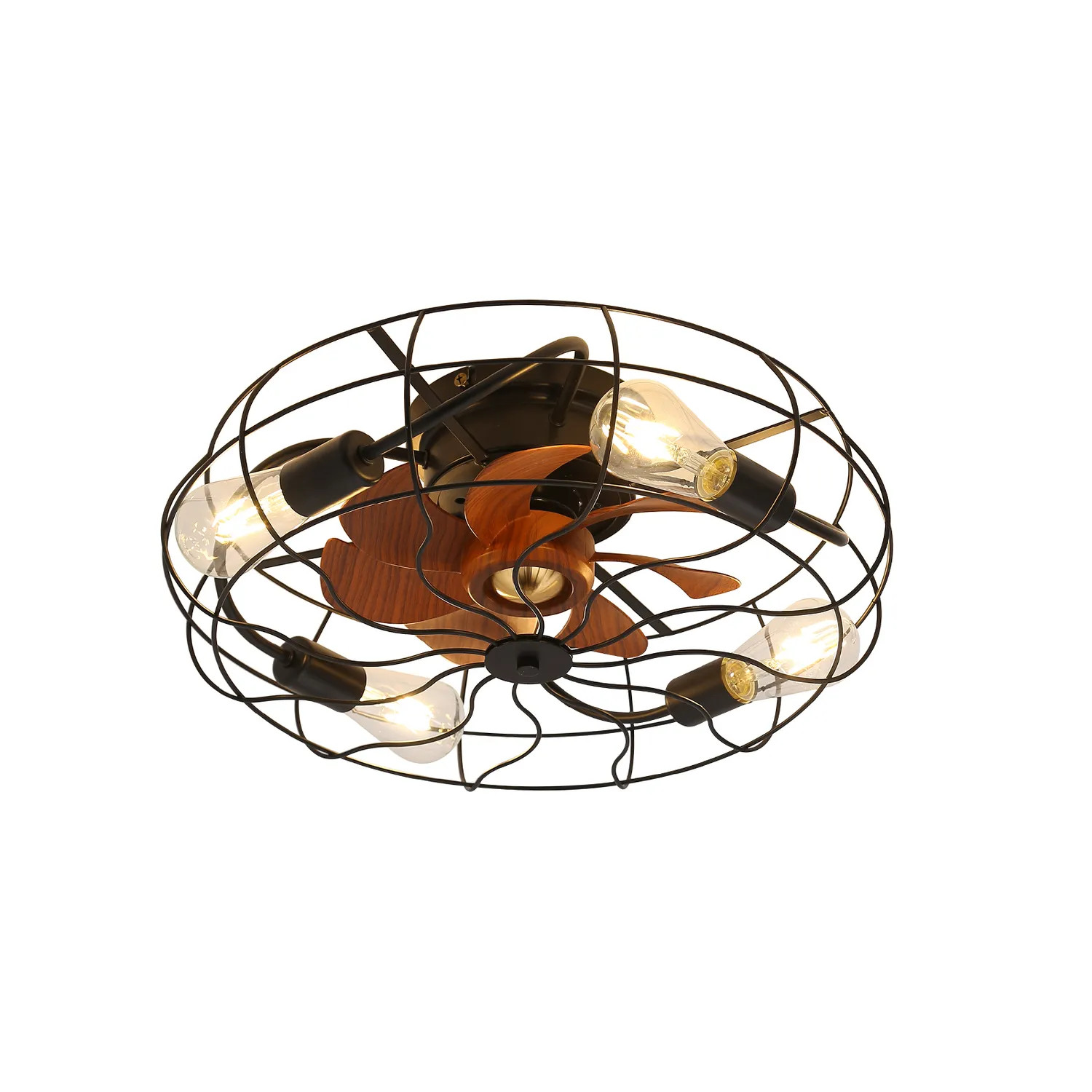 20" Industrial Ceiling Fan with Light, Matte Black, 6-Speed Remote, Flush Mount