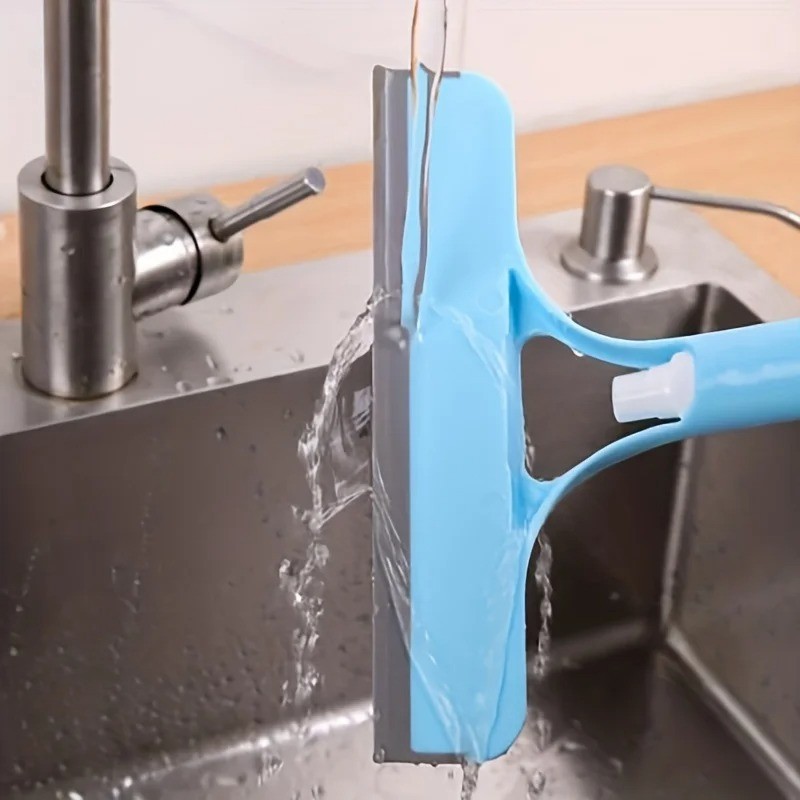 3-in-1 Window Scraper Blue with Microfiber Pad & Squeegee, Streak-Free