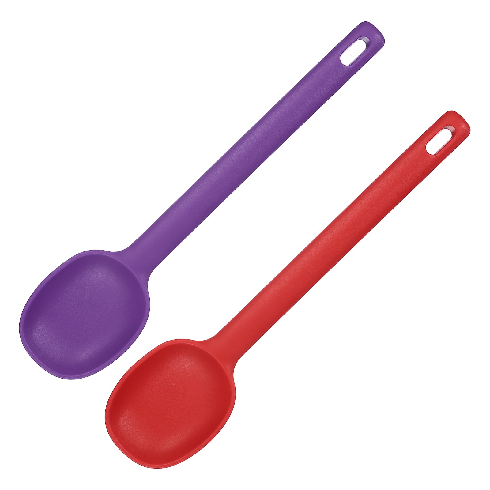 2 Pack Silicone Nonstick Mixing Spoon, 11"Heat Resistant Spoon, Red/Purple