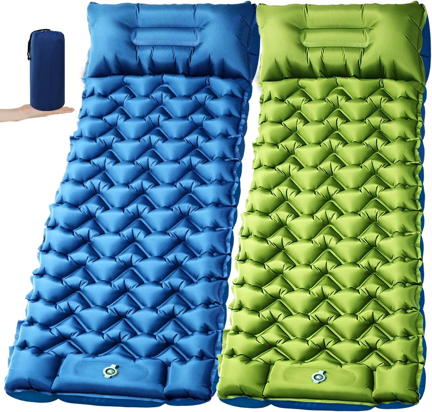 2 Pack Ultralight 4-Inch Camping Sleeping Pad with Built-In Foot Pump, Inflatabl