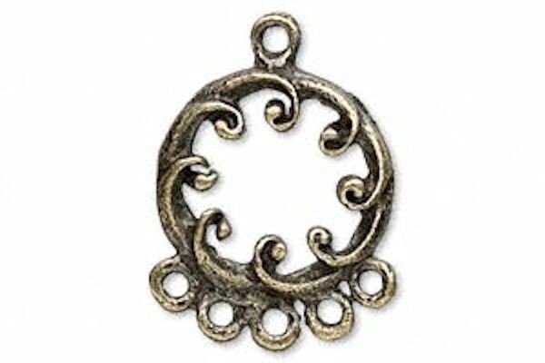 6 Antiqued Brass Pewter 20MM Round Swirl Earring Components *