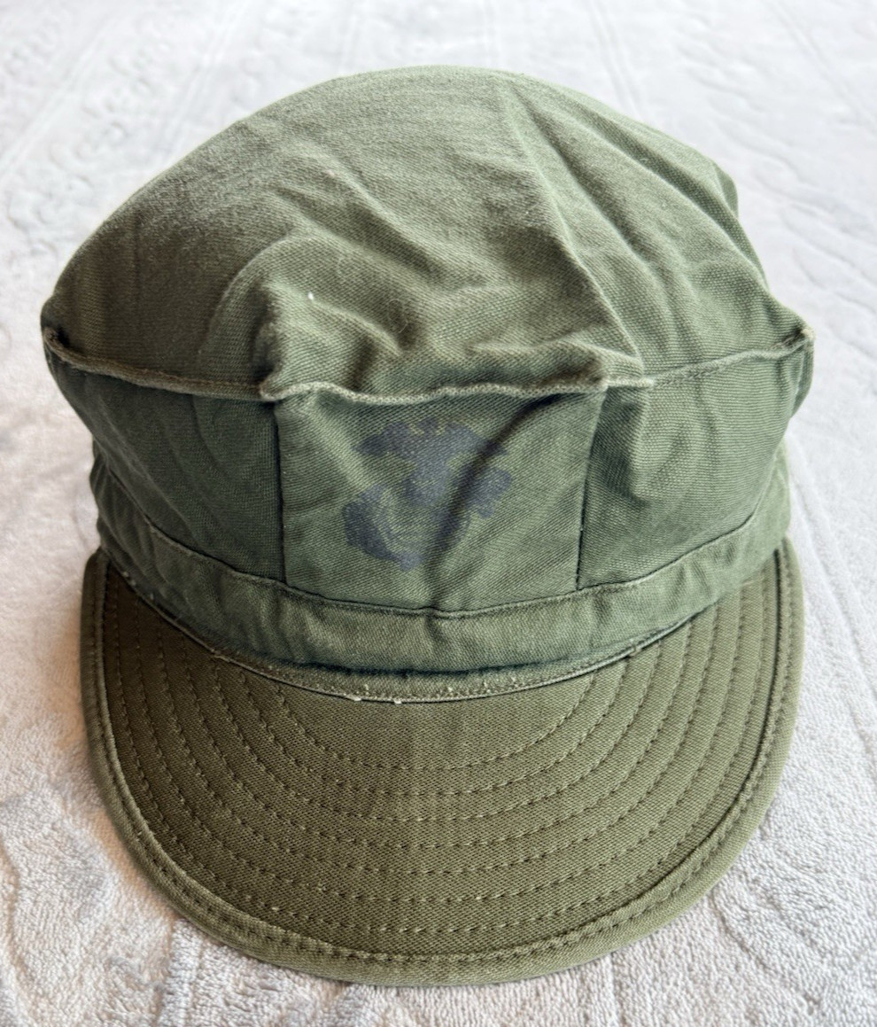 Vintage Vietnam USMC Marine OG-107 Utility Field Cap Hat Green Md F.W. Van Waes