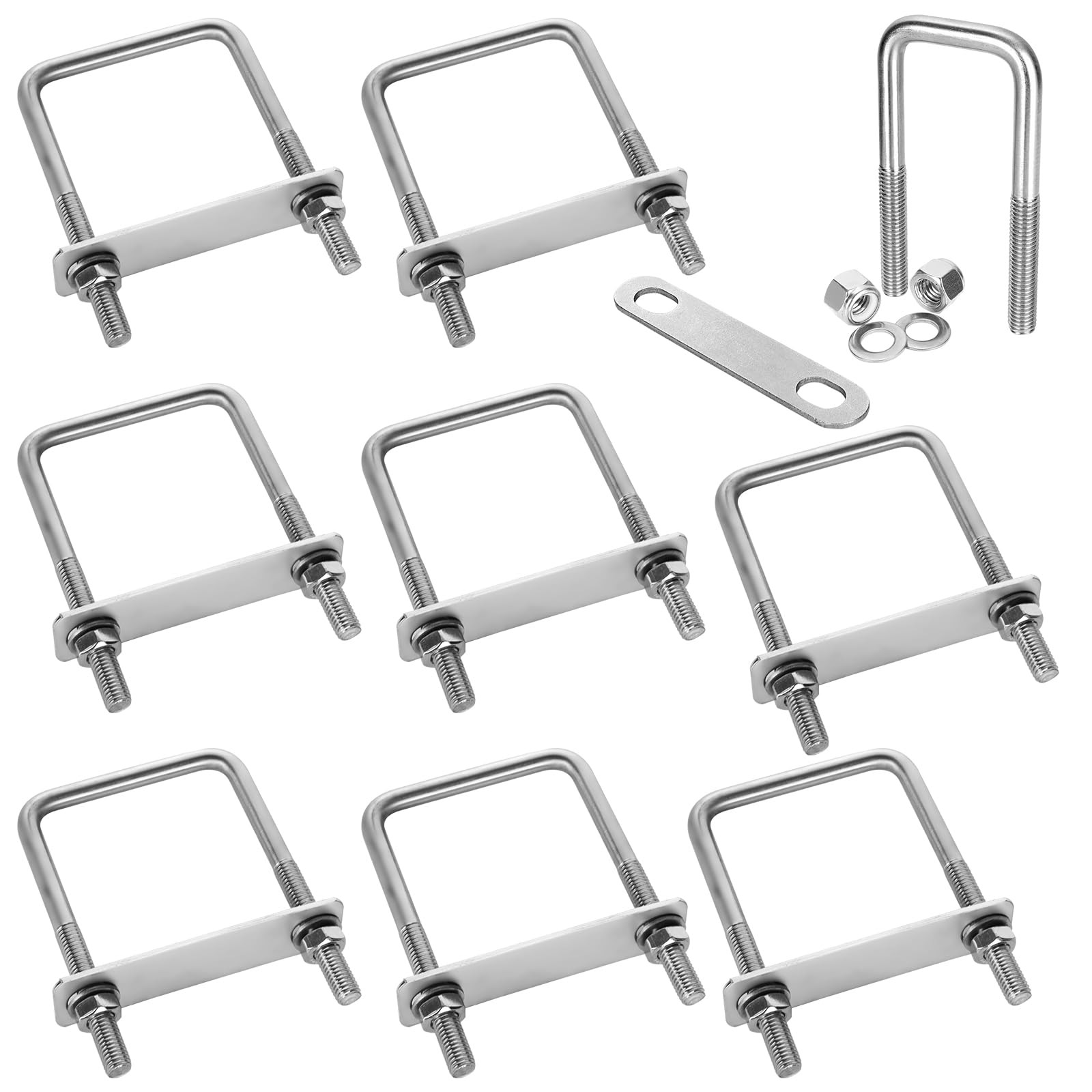 8 Pack Square U-Bolts 2-1/2" Inner Width 100mm Length 304 silver 2.5 inch