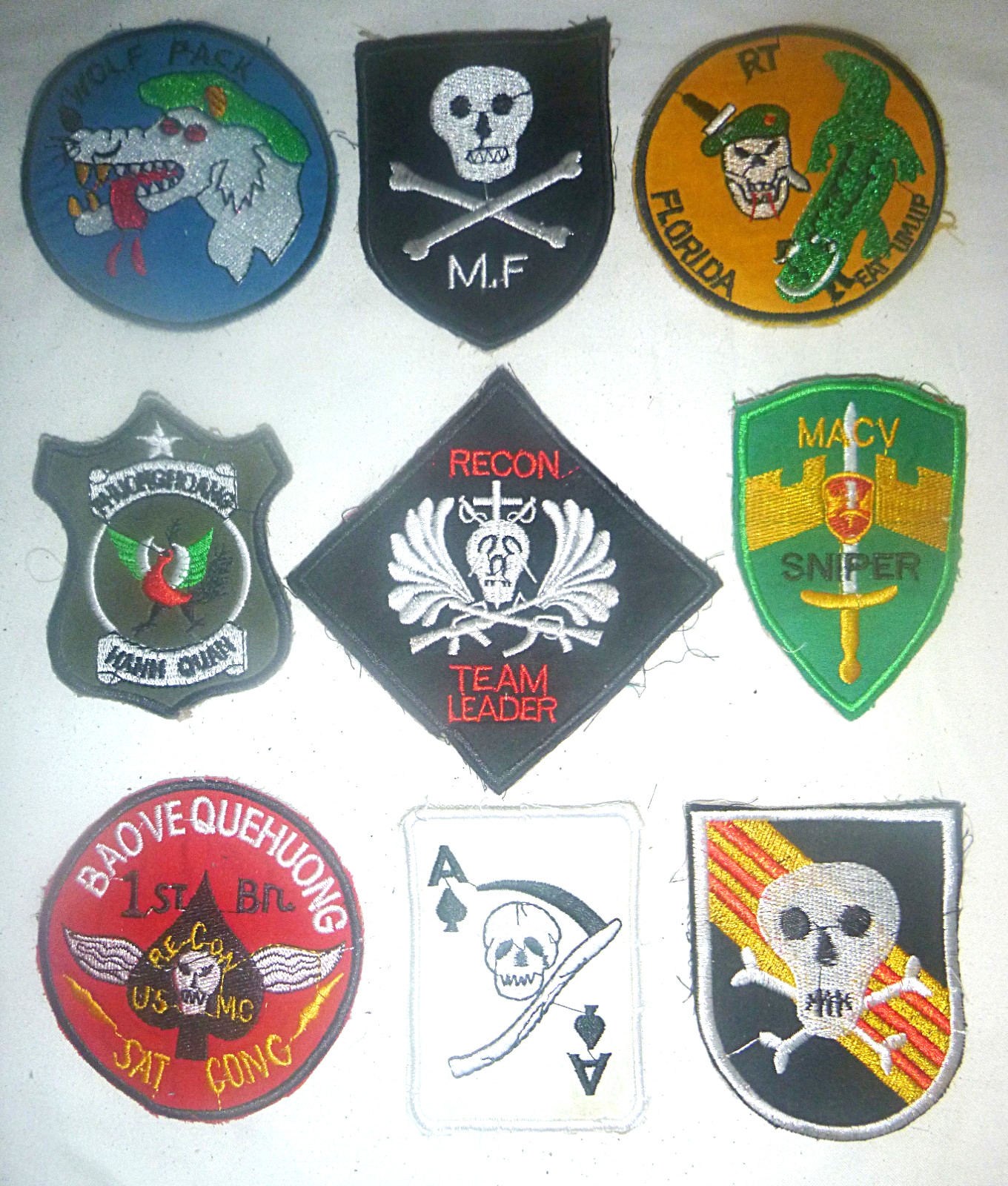 The Wolf Pack - Lot x 9 Patch - MACV - Special Forces Sniper - Vietnam War, 9/31