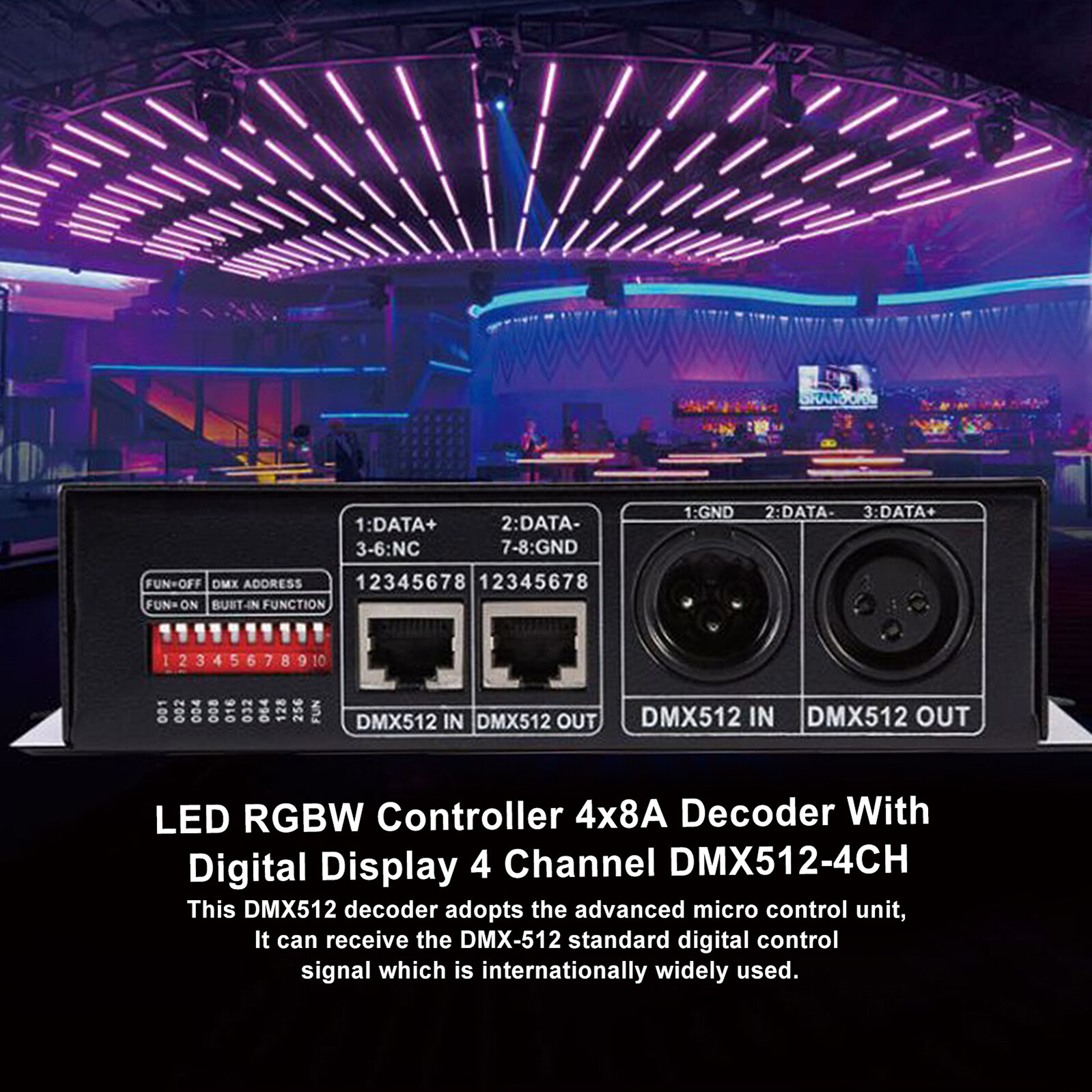 LED RGBW Controller 4x8A Decoder With Digital Display 4 Channel DMX512-4CH UE