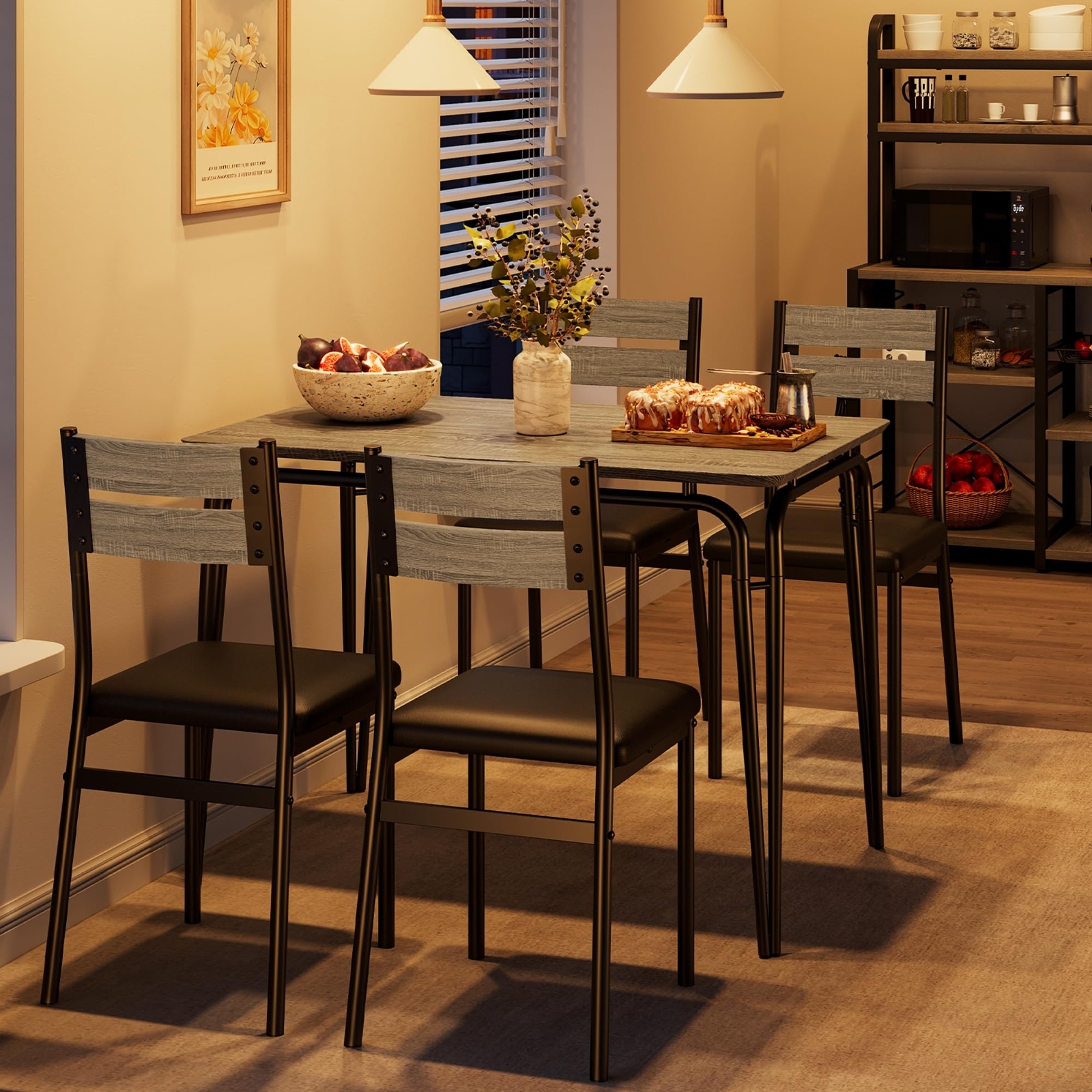 5 Piece Dining Table Set ,Square Kitchen Table and Chairs Set for 4 ,Dinette Set