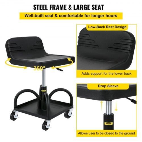 Rolling Garage Stool 300LBS Capacity Adjustable Height from 157