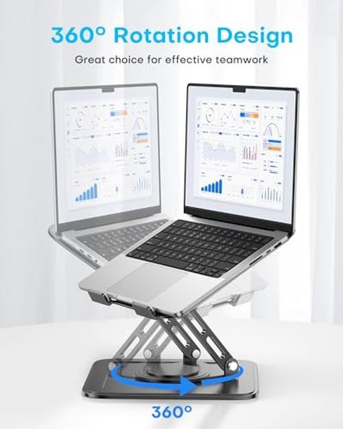 Adjustable Laptop Stand, Computer Stand with 360 Rotating Base, Classic Black
