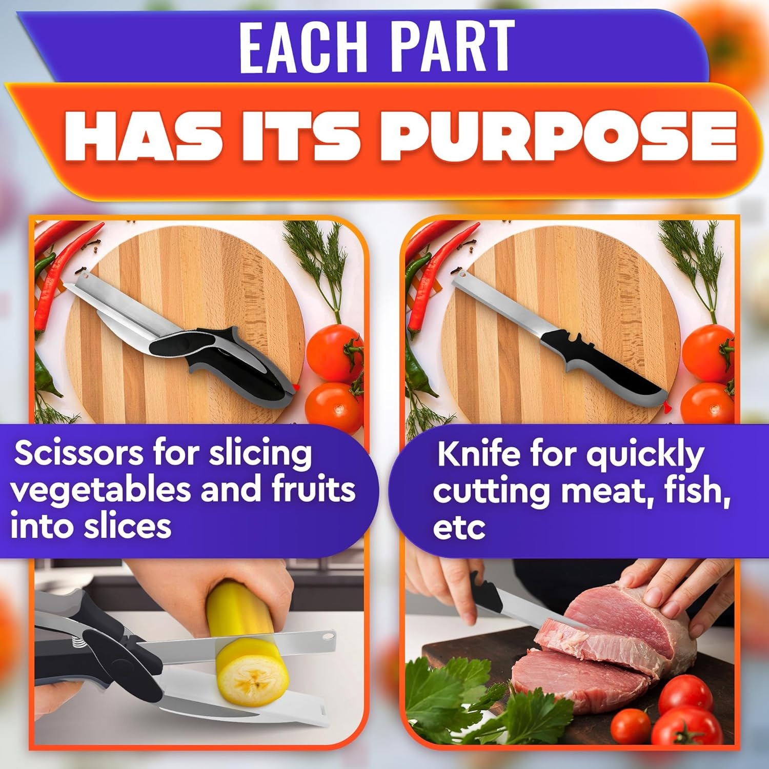 Cutting Board Scissors - Smart Kitchen Scissors with Cutting Board Vegetable Sci