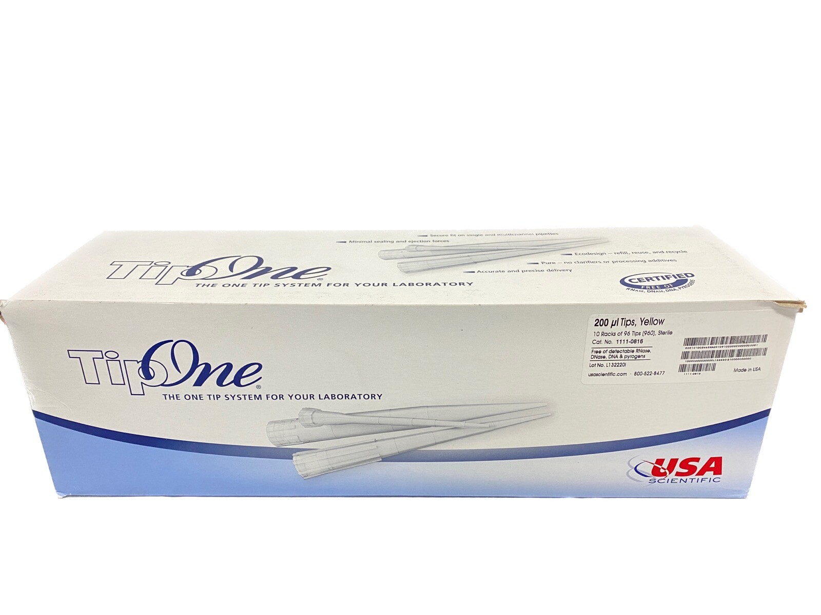 (960) USA TipOne 200uL Yellow Pipette Tip Refill Racks 96x10 1111-0816