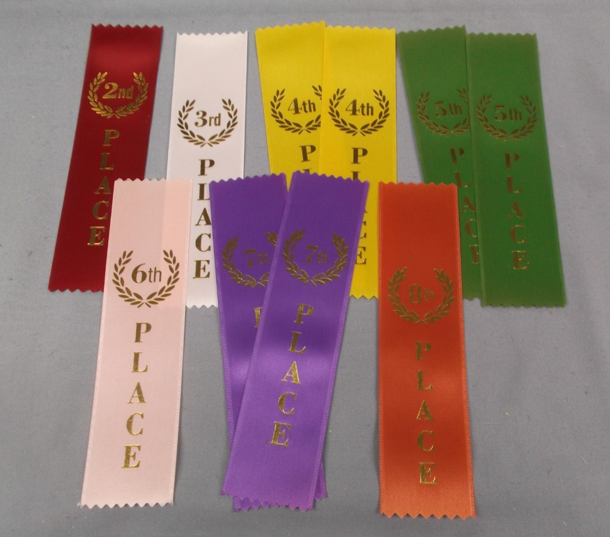 Mixed Award Ribbon Pack – 2nd to 8th Place – 10‑Ribbon Set – Gold Foil Wreath