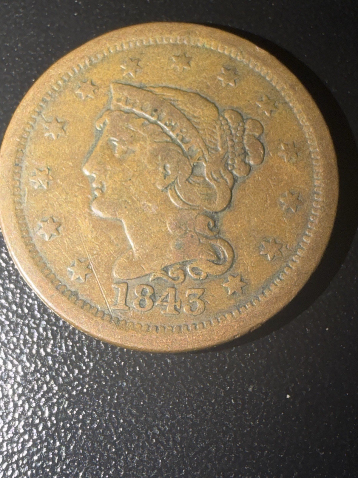 1843 Mature Head Large Letters Large Cent F