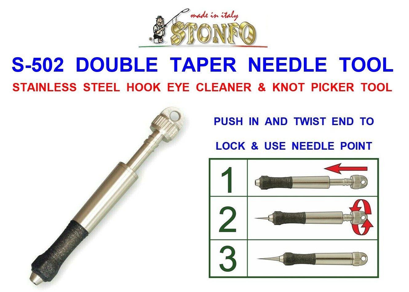 STONFO 502 DOUBLE TAPER NEEDLE TOOL HOOK EYE CLEANER & FISHING LINE KNOT PICKER