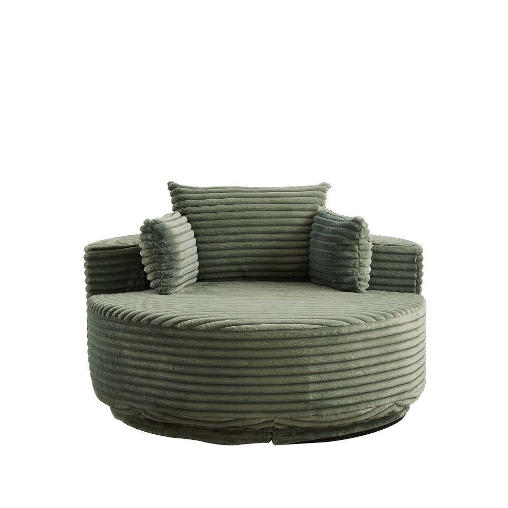 Green Corduroy Swivel Chair, 360° Rotation Foam Sleeper Sofa for Living Room