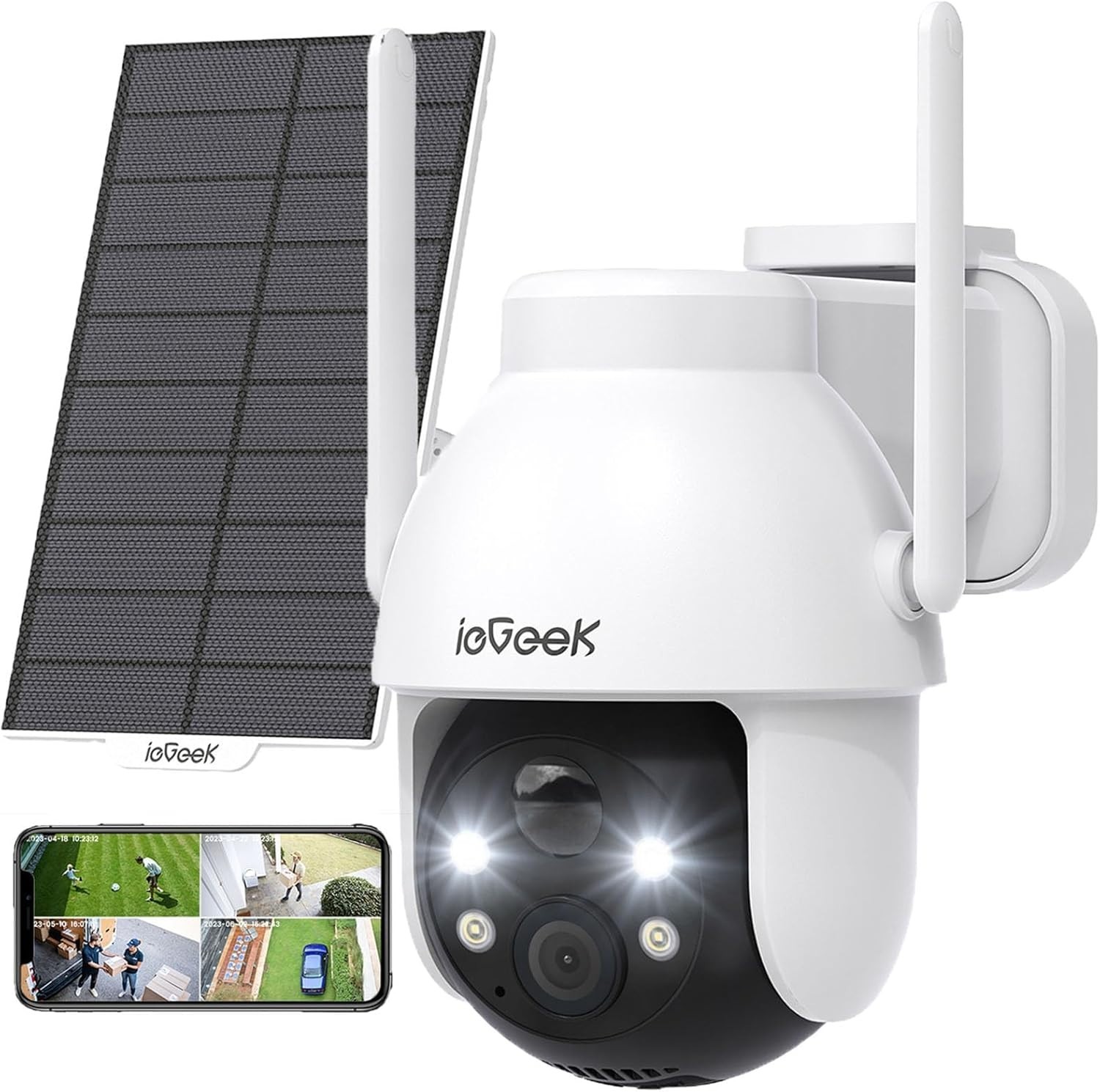 2PCS ieGeek Outdoor Solar Security Camera 360° Wireless Home WiFi Battery CCTV