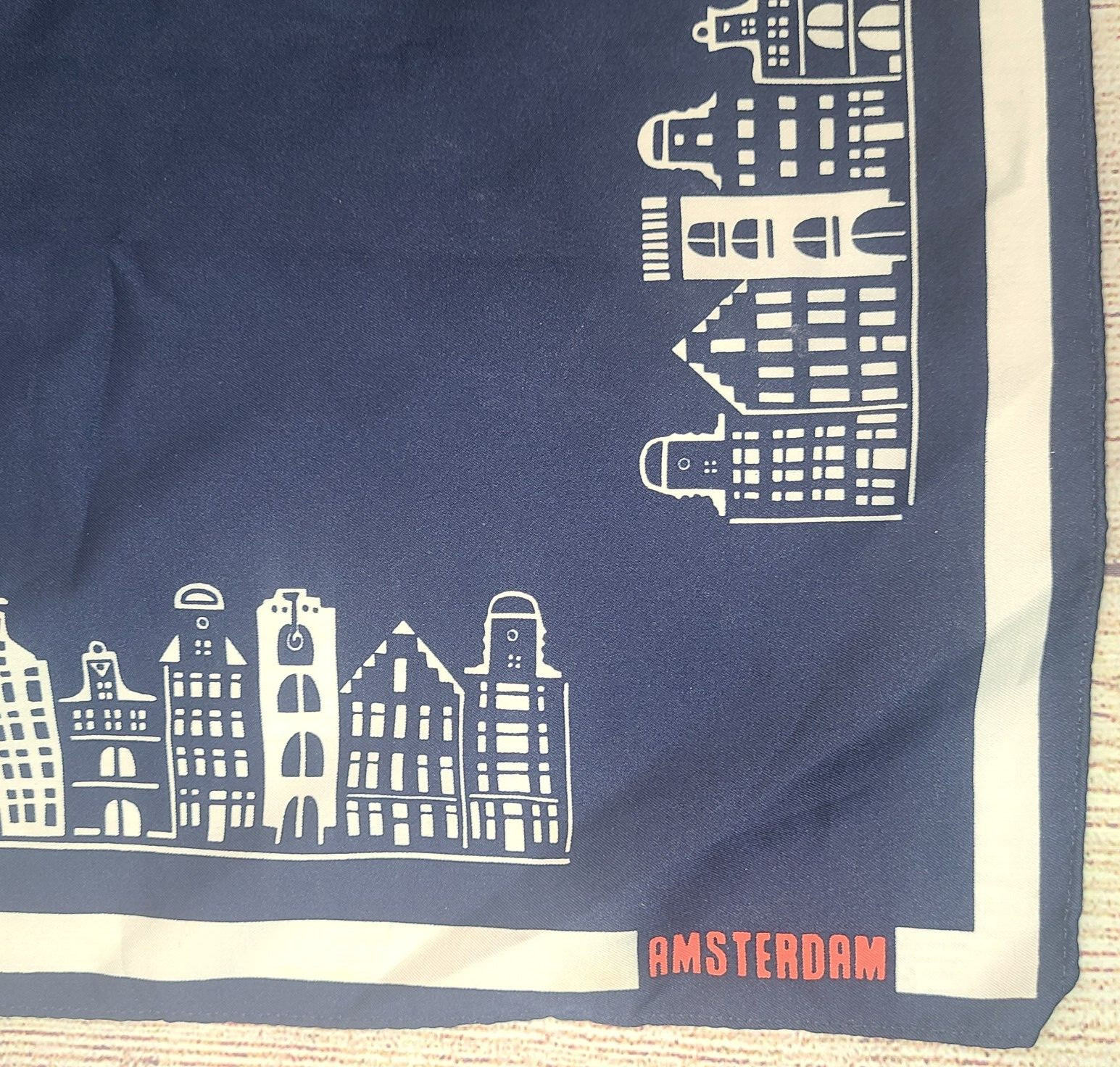 Amsterdam Square Scarf Women's Navy Blue White 30" x 31" Polyester Flaw