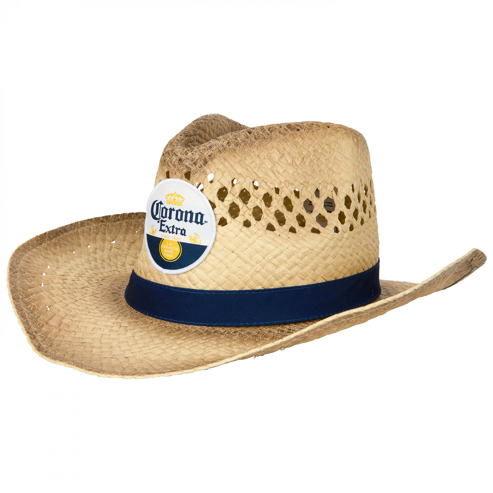Corona Extra Logo Blue Band Straw Cowboy Hat Beige