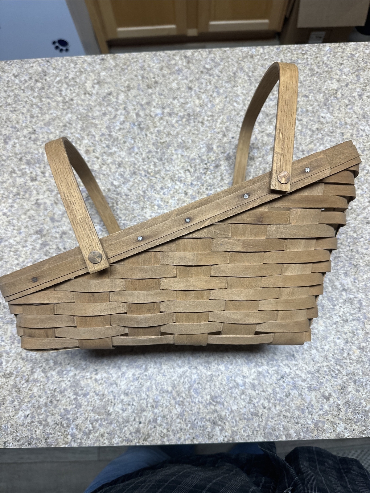 Vtg Tapered Longaberger Handcrafted Heirloom 16” Basket Signed Handles Slanted