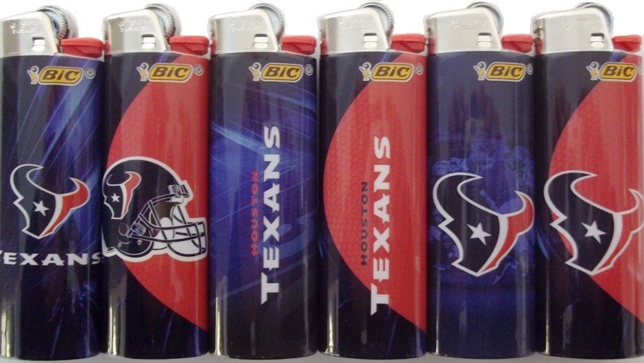 6pc FULL SIZE SET HOUSTON TEXANS NFL LICENSED FOOTBALL BIC LIGHTER cigarette G67